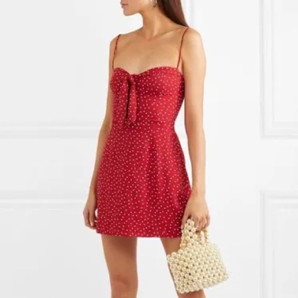 REFORMATION Red Dotted Mini Dress
